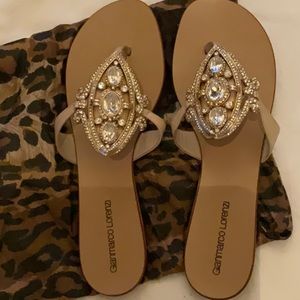 Gianmarco Lorenzi 39 sandals, elegant crystal design, flats, from Monte Carlo